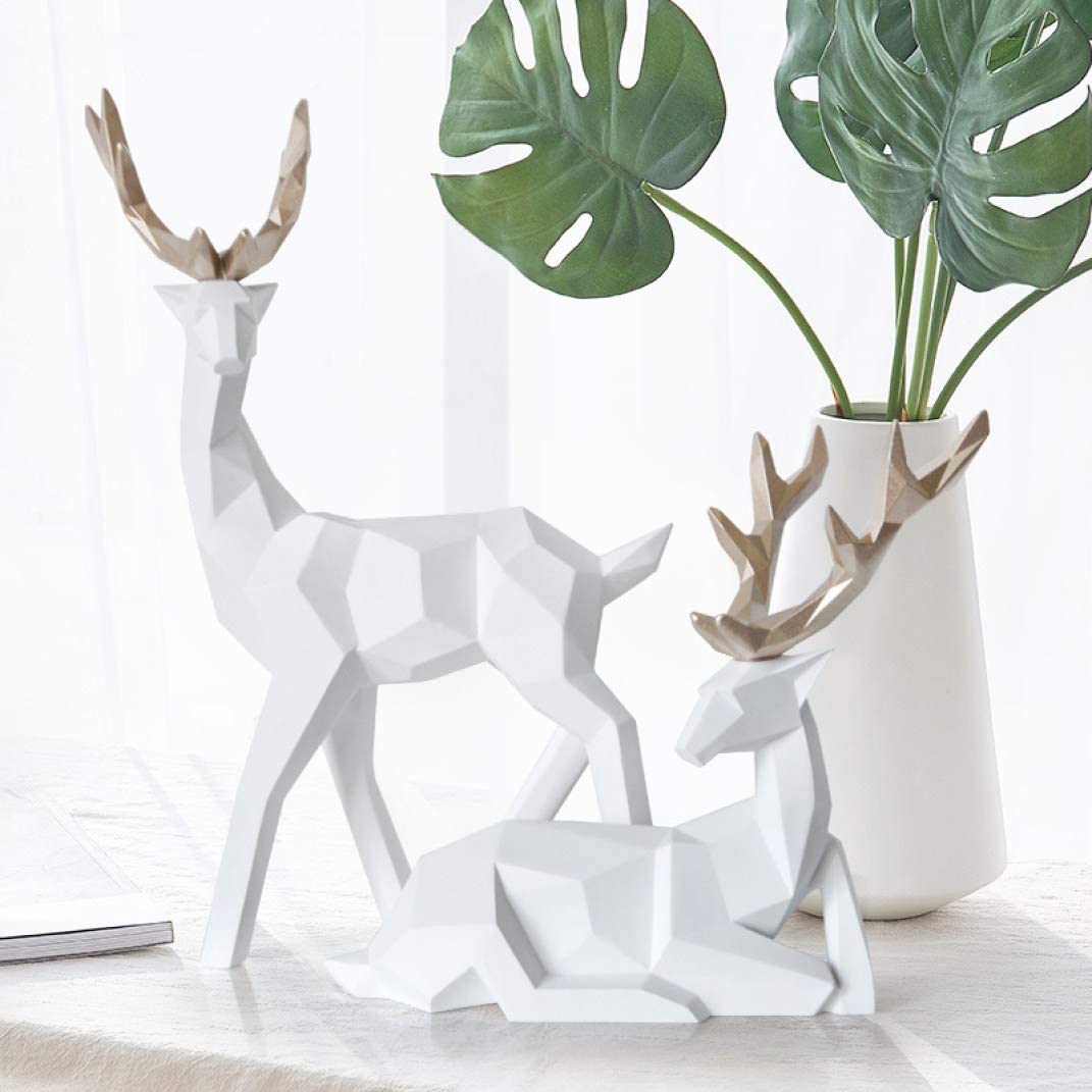 2Pcs Geometric Couple Deer Statue Figurine Resin Sculpture