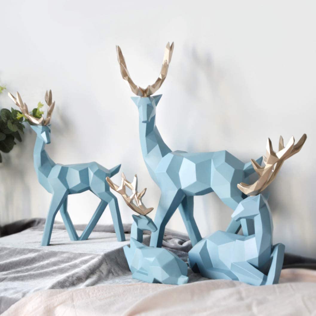 2Pcs Geometric Couple Deer Statue Figurine Resin Sculpture