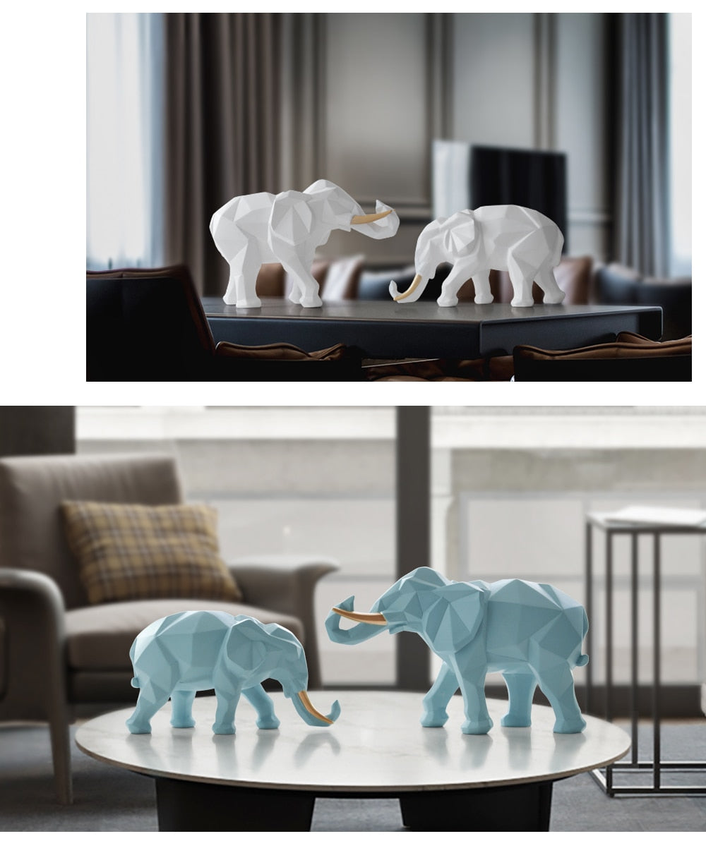 Polyresin Geometric Elephant Set of 2