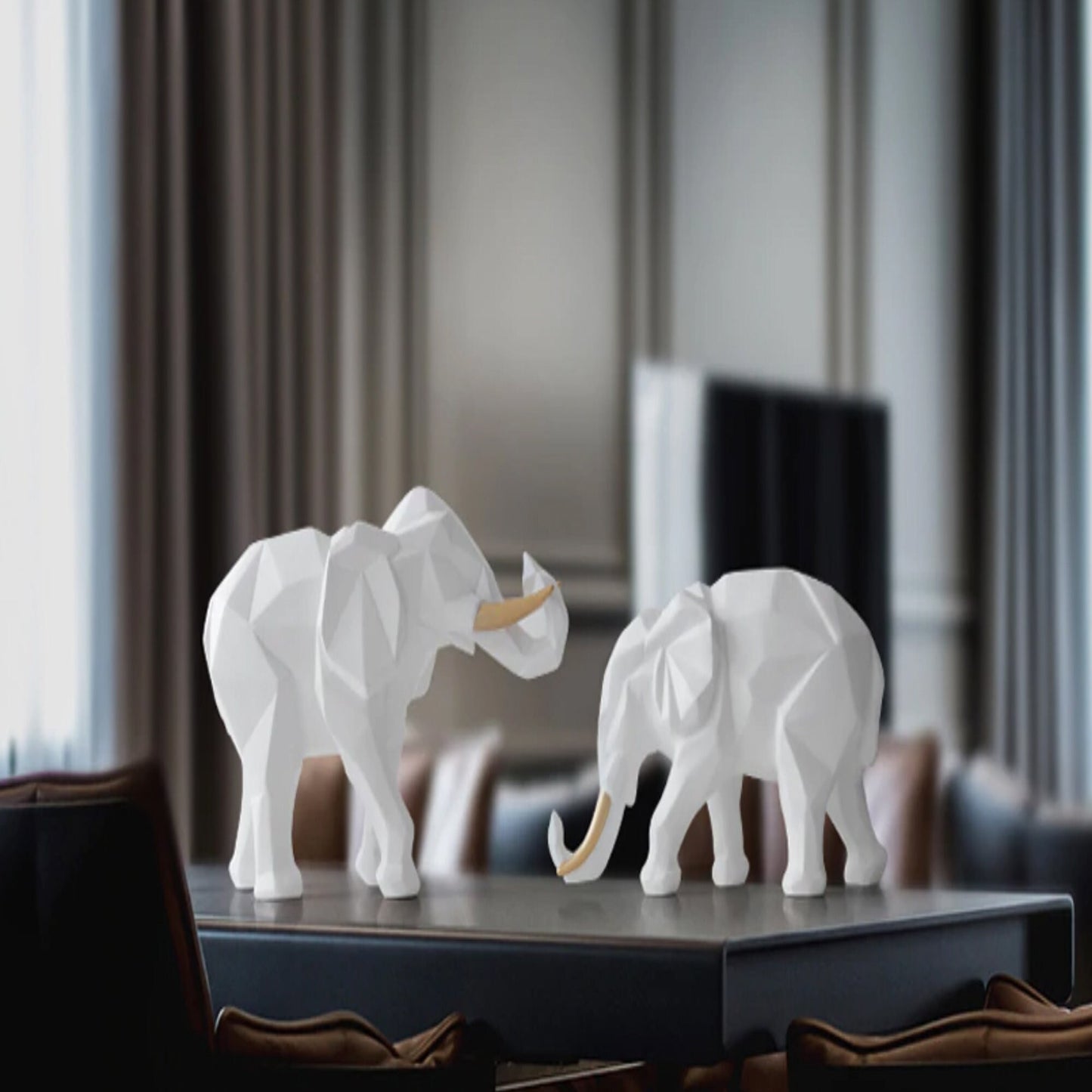 Polyresin Geometric Elephant Set of 2