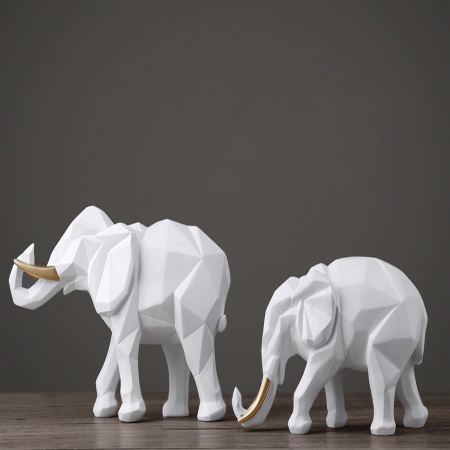 Polyresin Geometric Elephant Set of 2