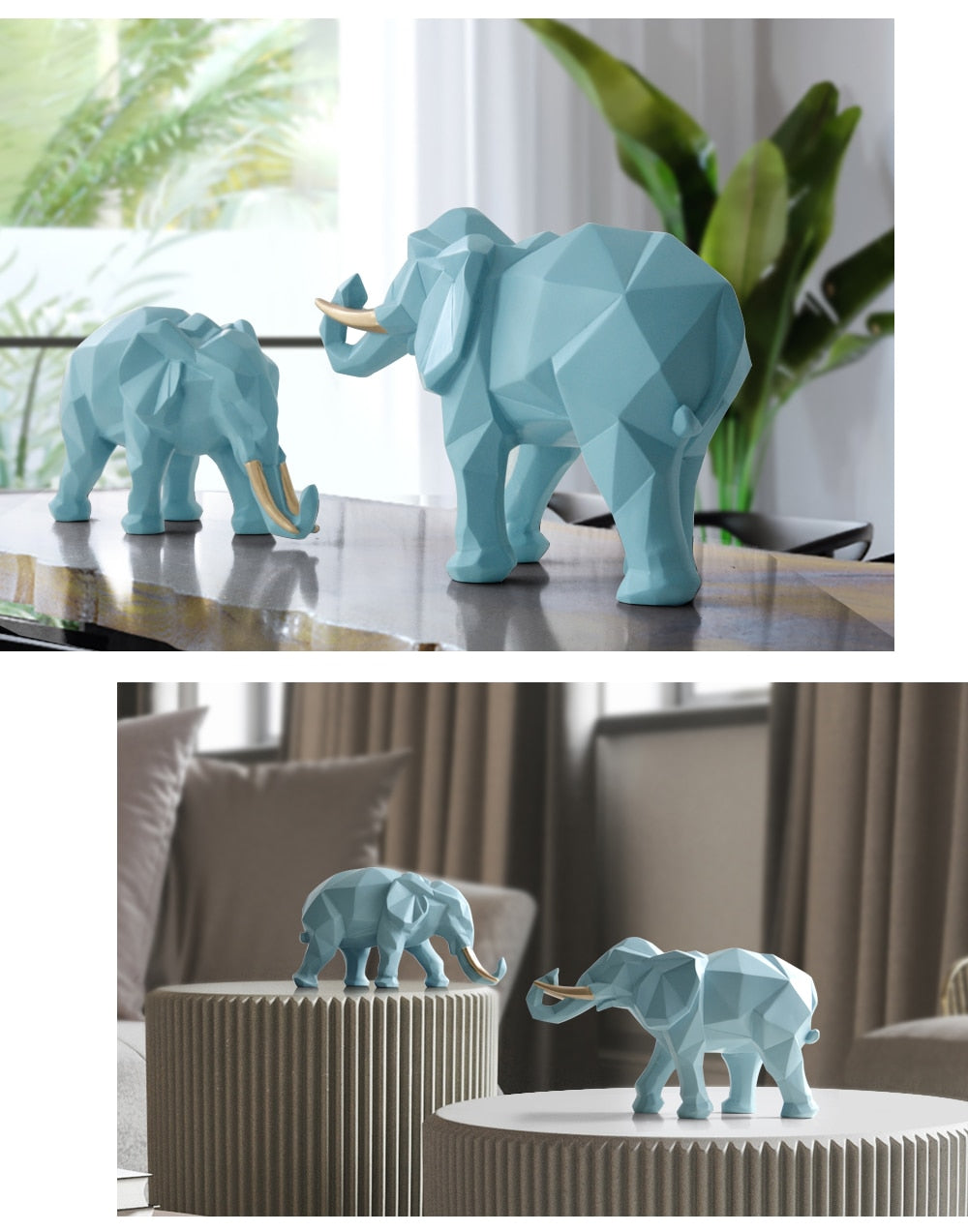 Polyresin Geometric Elephant Set of 2