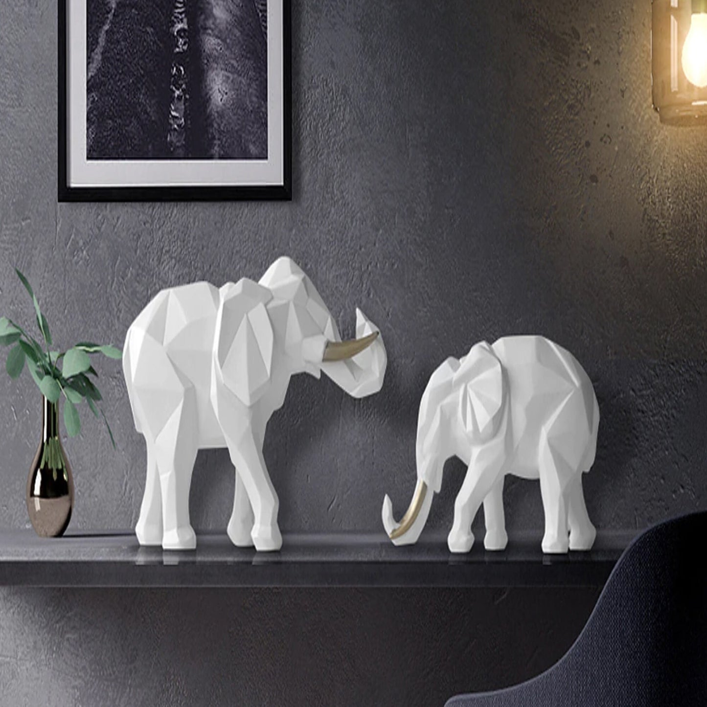 Polyresin Geometric Elephant Set of 2