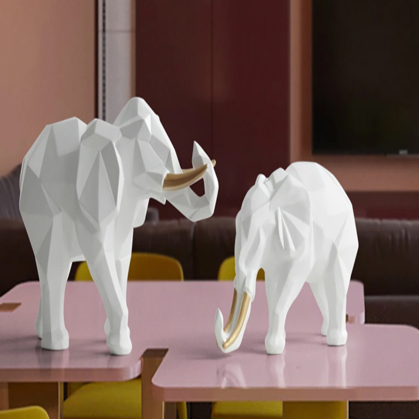 Polyresin Geometric Elephant Set of 2