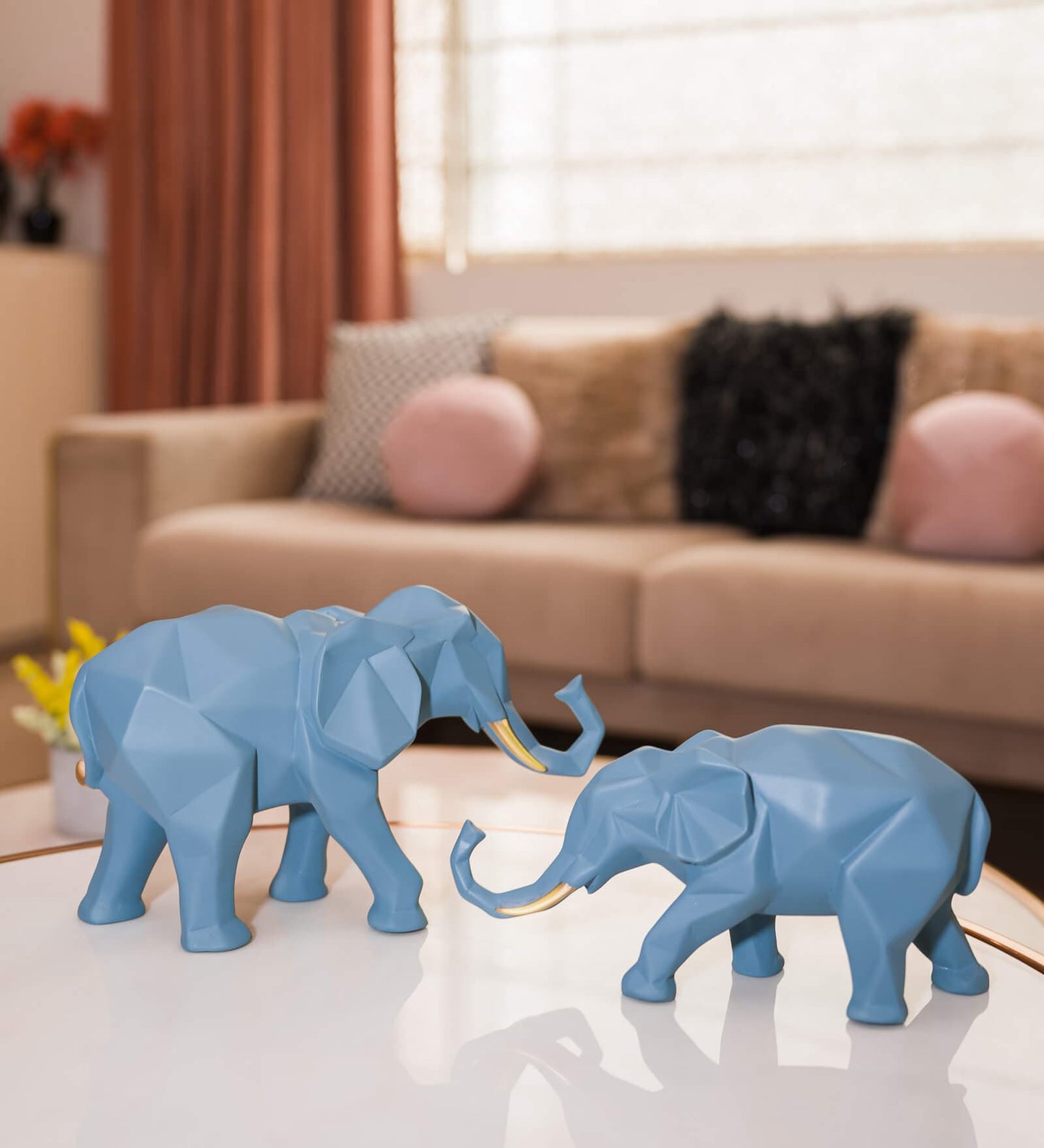 Polyresin Geometric Elephant Set of 2